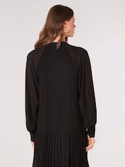 Apricot Black Cream Plisse Long Sleeve Chiffon Dress - Image 2 of 4