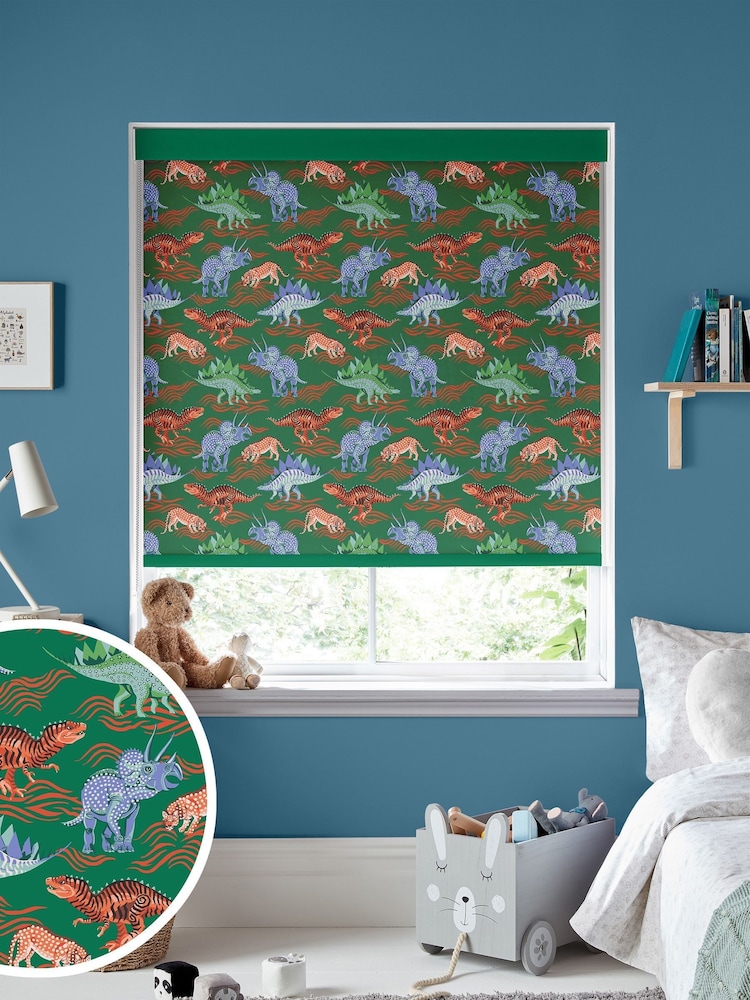Cath Kidston Green Kids Dinosaur Made To Measure Roller Blinds - Image 1 of 6