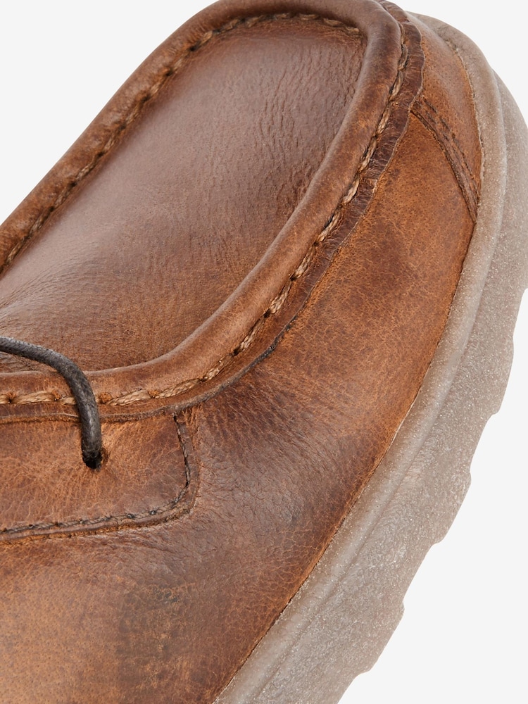 Tan Brown Leather Lace-Up Shoes - Image 5 of 5
