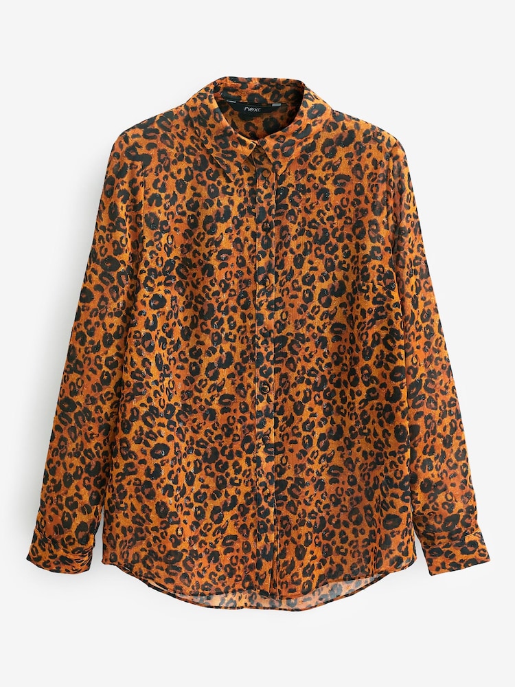 Animal Print Sparkle Long Sleeve Print Sheer Shirt - Image 2 of 2
