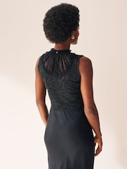 Black Cropped Lace Knit Top - Image 2 of 6