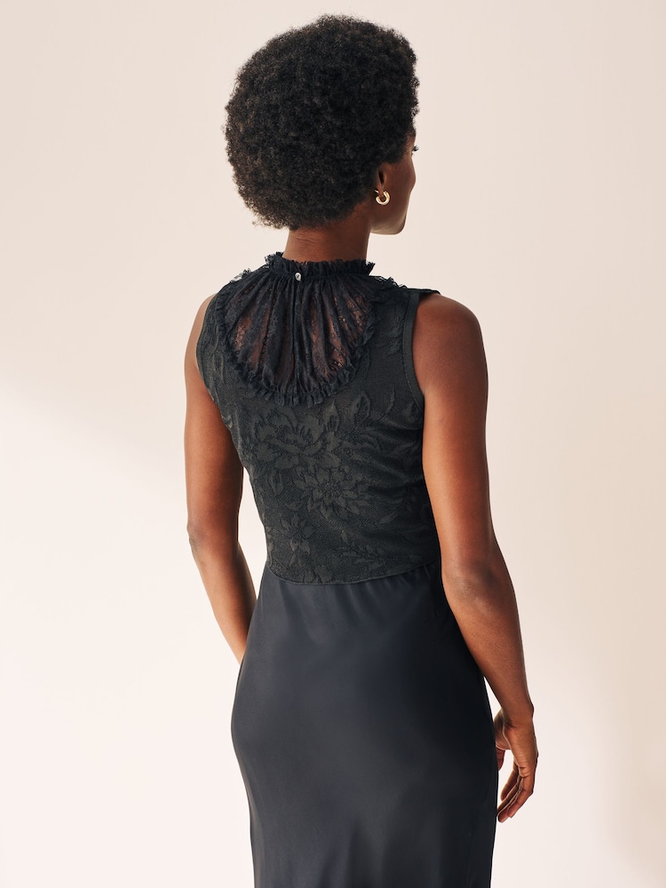 Black Cropped Lace Knit Top - Image 2 of 6