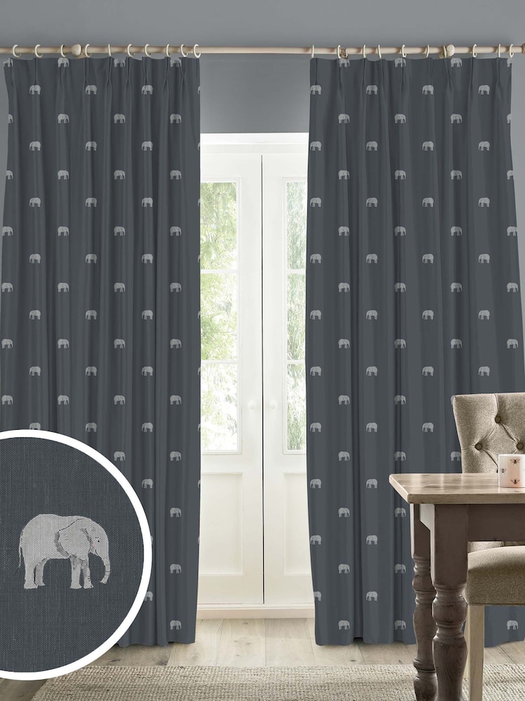 Sophie Allport Navy Blue Elephant Made To Measure Curtains - Image 1 of 9