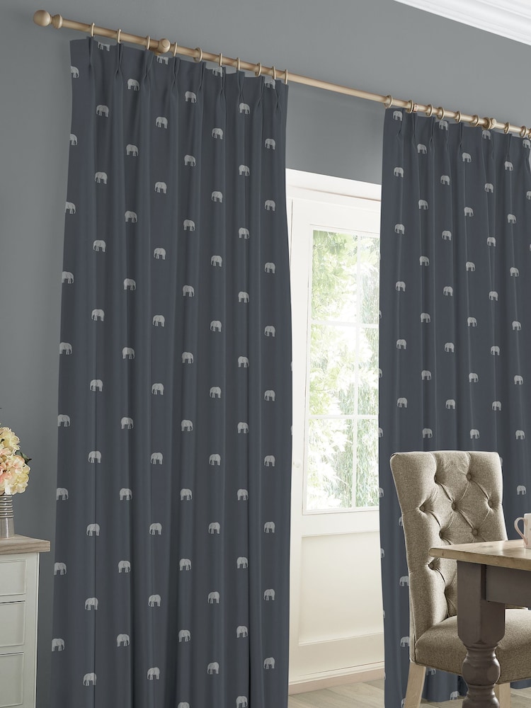 Sophie Allport Navy Blue Elephant Made To Measure Curtains - Image 2 of 9