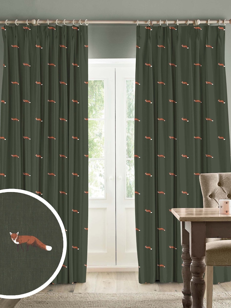 Sophie Allport Green Foxes Made To Measure Curtains - Image 1 of 9