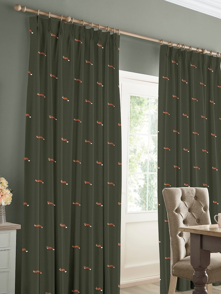 Sophie Allport Green Foxes Made To Measure Curtains - Image 2 of 9