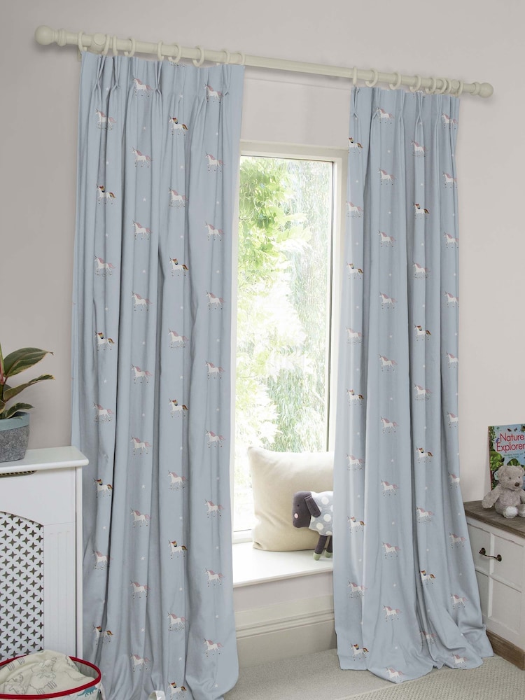Sophie Allport Duck Egg Blue Kids Unicorn Made To Measure 100% Cotton Curtains - Image 2 of 9
