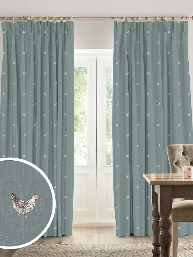 Sophie Allport Duck Egg Blue Chicken Made To Measure Curtains - Image 1 of 9