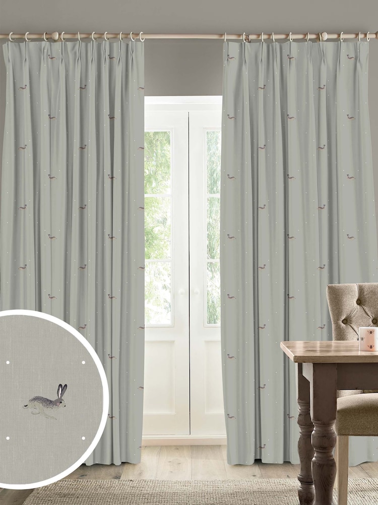 Sophie Allport Green Hare Made To Measure 100% Cotton Curtains - Image 1 of 9