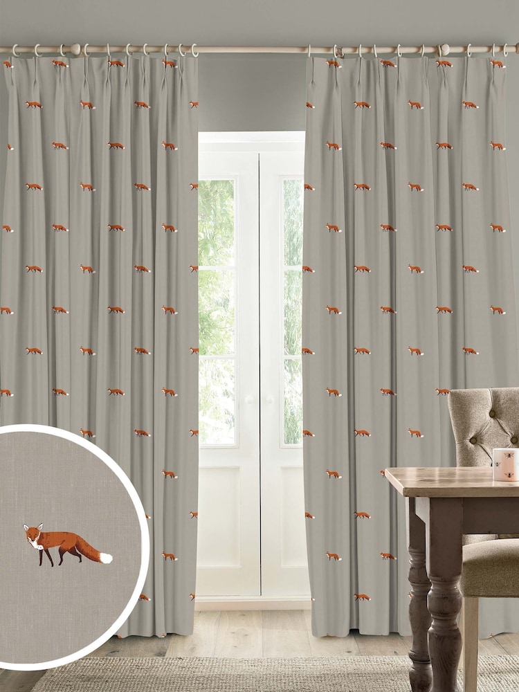 Sophie Allport Natural Foxes Made To Measure 100% Cotton Curtains - Image 1 of 9
