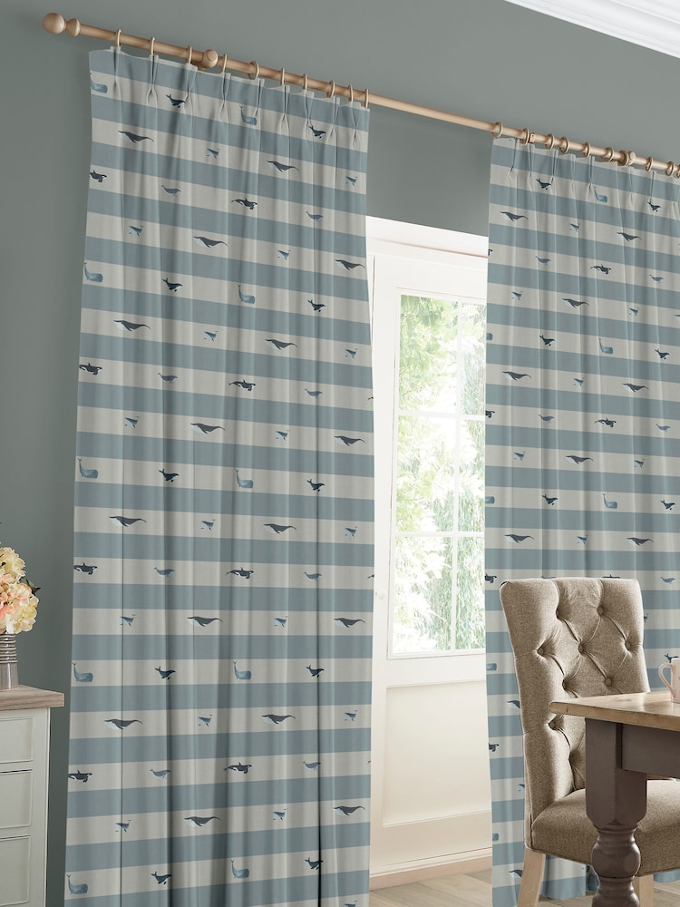 Sophie Allport Duck Egg Blue Kids Whale Stripe Made To Measure Curtains - Image 2 of 9