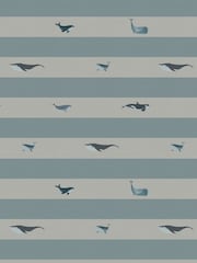 Sophie Allport Duck Egg Blue Kids Whale Stripe Made To Measure Curtains - Image 8 of 9