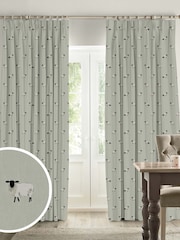 Sophie Allport Sage Green Sheep Made To Measure 100% Cotton Curtains - Image 1 of 9