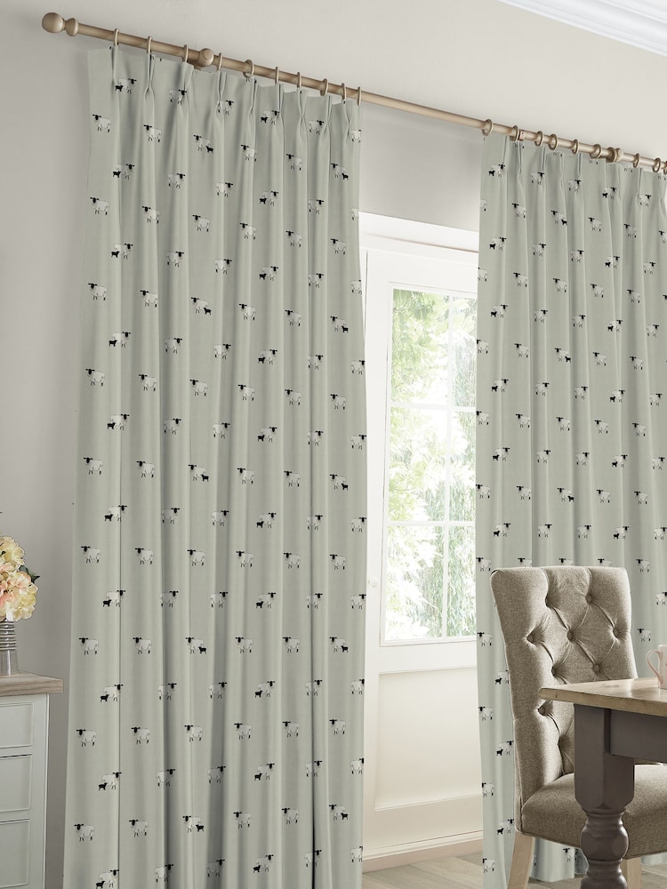 Sophie Allport Sage Green Sheep Made To Measure 100% Cotton Curtains - Image 2 of 9