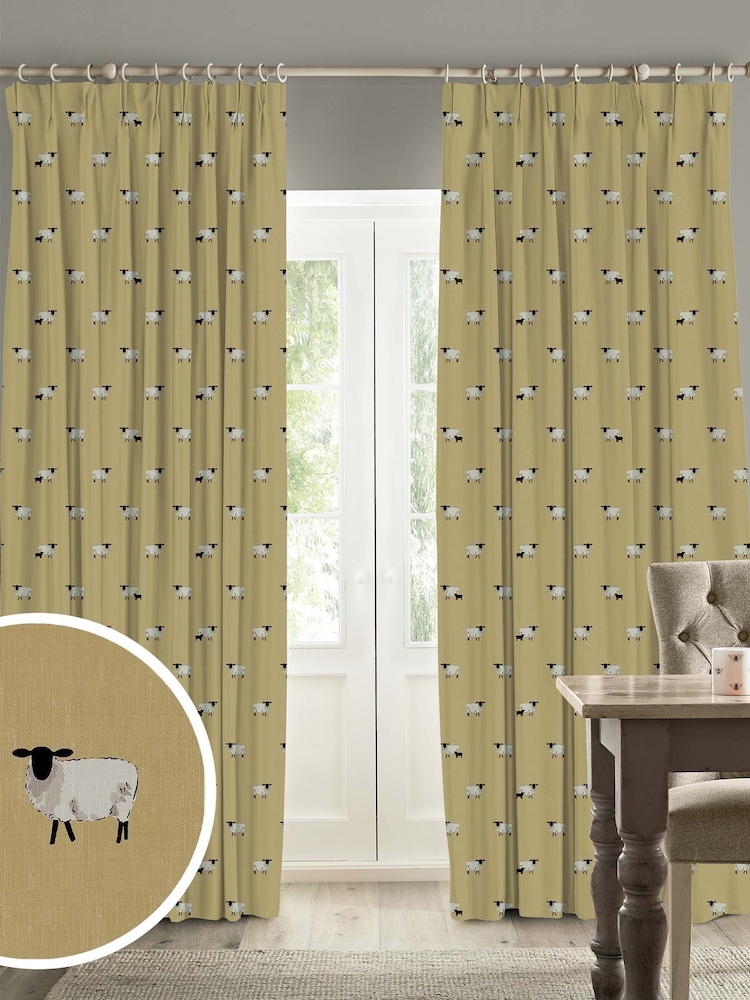 Sophie Allport Ochre Yellow Sheep Made To Measure 100% Cotton Curtains - Image 1 of 9