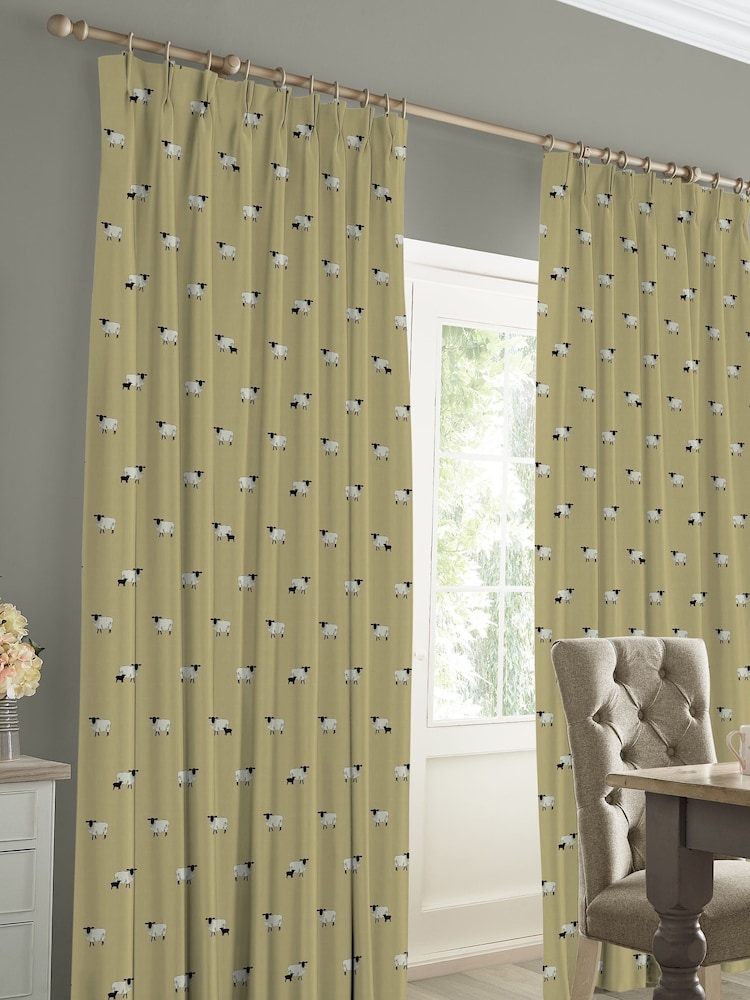 Sophie Allport Ochre Yellow Sheep Made To Measure 100% Cotton Curtains - Image 2 of 9