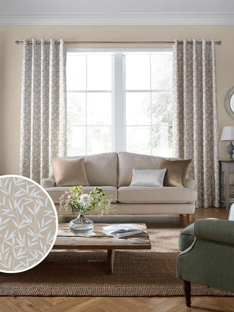 Laura Ashley Natural Willow Leaf Chenille Made To Measure Curtains - Image 2 of 9