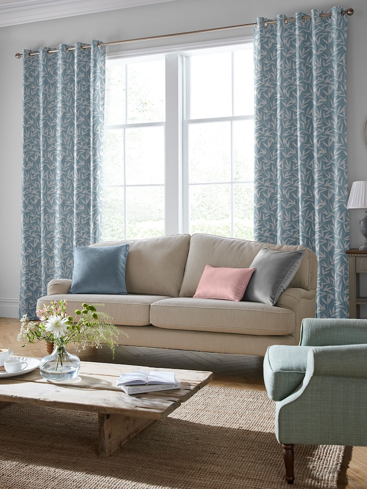 Laura Ashley Blue Willow Leaf Chenille Made To Measure Curtains - Image 1 of 9