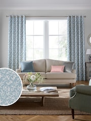 Laura Ashley Blue Willow Leaf Chenille Made To Measure Curtains - Image 2 of 9