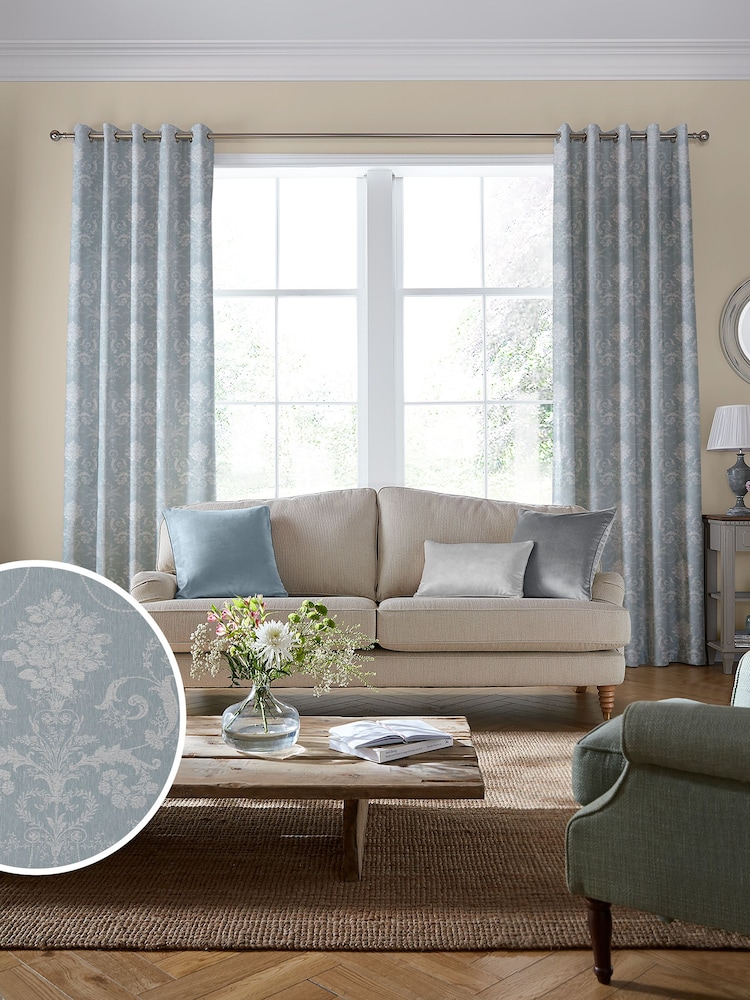 Laura Ashley Blue Josette Woven Made To Measure Curtains - Image 1 of 9