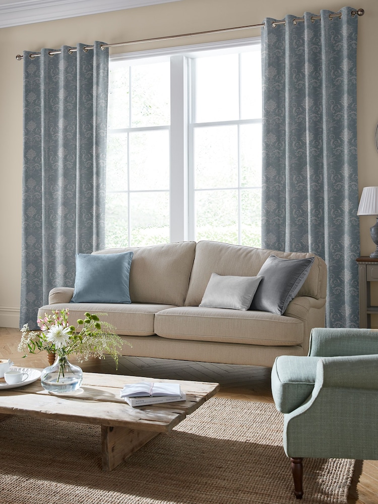 Laura Ashley Blue Josette Woven Made To Measure Curtains - Image 2 of 9