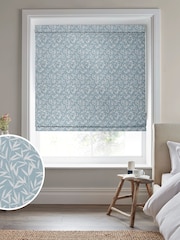 Laura Ashley Steel Blue Willow Leaf Chenille Made To Measure Roman Blind - Image 1 of 6