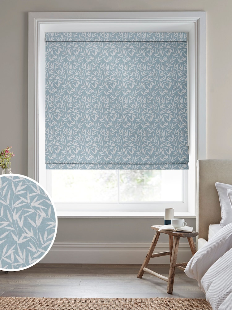 Laura Ashley Steel Blue Willow Leaf Chenille Made To Measure Roman Blind - Image 1 of 6