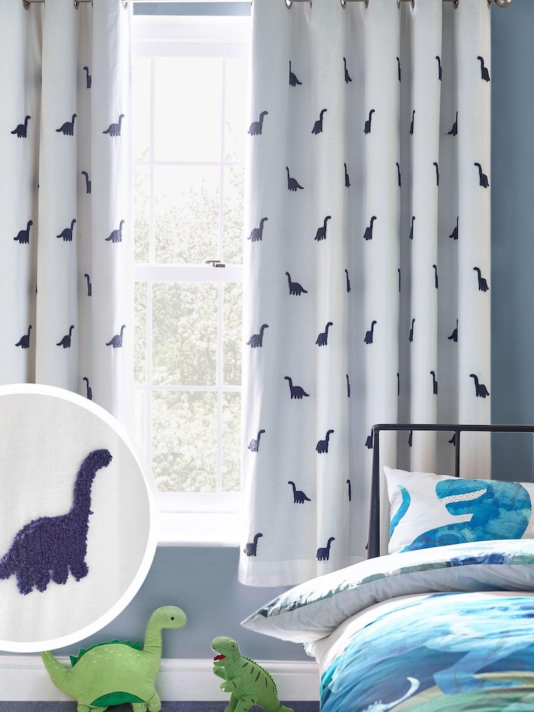 Blue Tufted Dinosaur Eyelet Blackout Curtains - Image 1 of 4