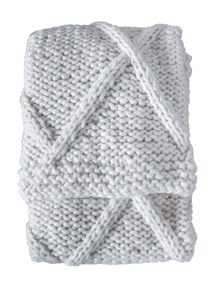 Gallery Home Cream Knitted Diamond Throw - Image 3 of 3 Gallery Home Cream Knitted Diamond Throw - Image 3 of 3