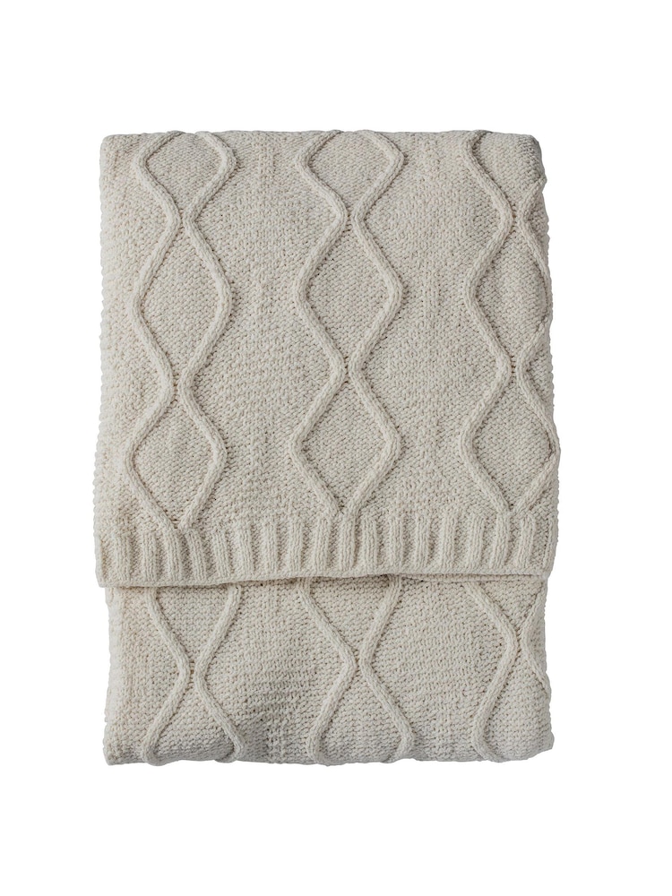 Gallery Home Cream Knitted Chenille Cable Throw - Image 1 of 3