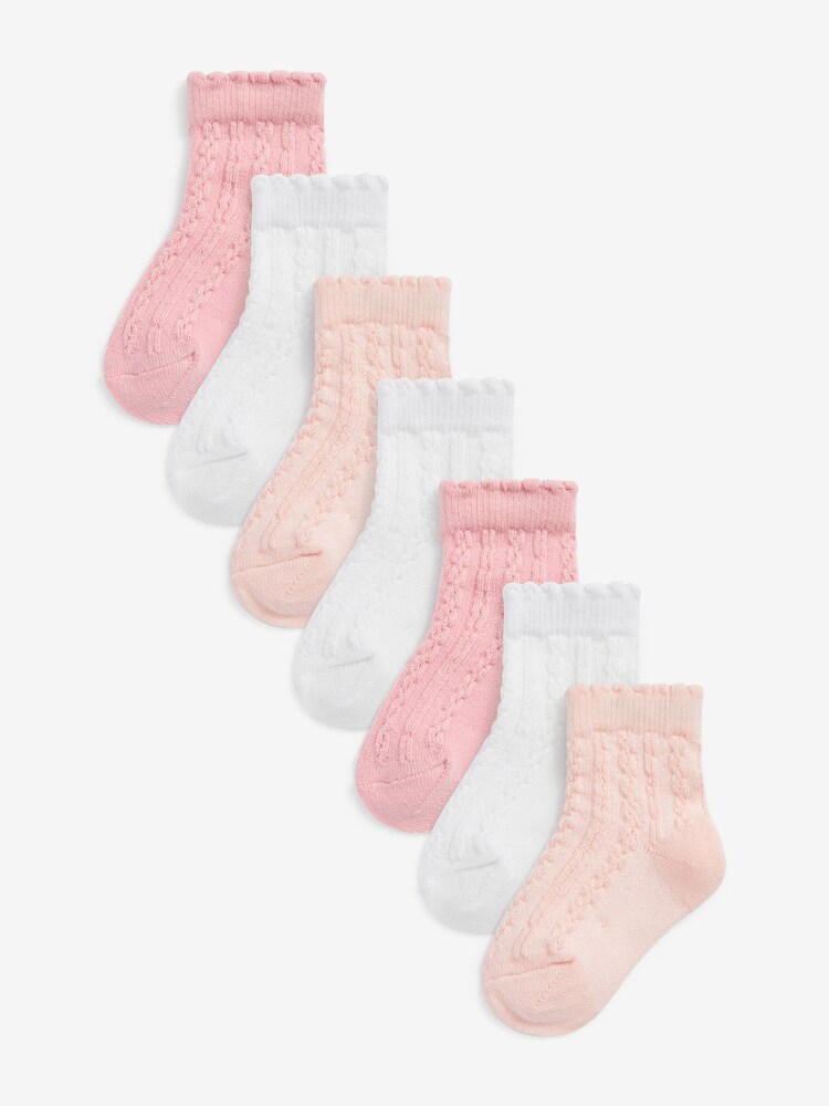 Pink/White Cable Knit Baby Cable Socks 7 Pack (0mths-2yrs) - Image 1 of 4 Pink/White Cable Knit Baby Cable Socks 7 Pack (0mths-2yrs) - Image 1 of 4