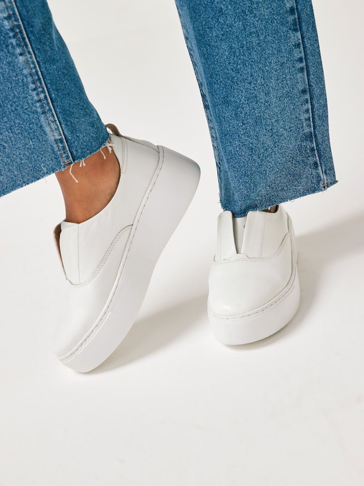 White Slip On Signature Forever Comfort® Leather Chunky Wedge Platform Trainers - Image 2 of 8