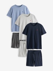 Navy/Grey/Blue 100% Cotton Jersey Pyjamas Shorts Set 3 Pack - Image 1 of 14