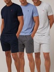 Navy/Grey/Blue 100% Cotton Jersey Pyjamas Shorts Set 3 Pack - Image 2 of 14