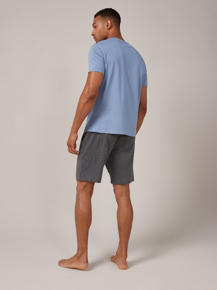 Navy/Grey/Blue 100% Cotton Jersey Pyjamas Shorts Set 3 Pack - Image 4 of 14