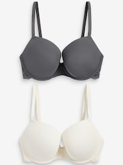 Grey/Ecru White DD+ Pad Plunge Rib And Lace Bras 2 Pack - Image 1 of 6
