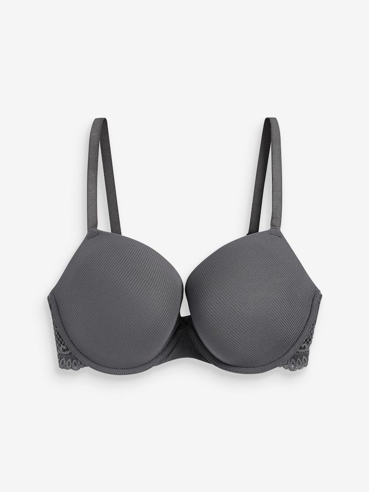 Grey/Ecru White DD+ Pad Plunge Rib And Lace Bras 2 Pack - Image 2 of 6