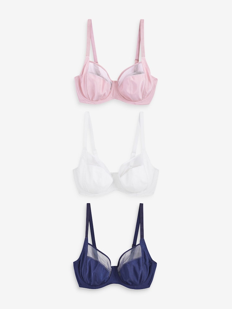 Navy Blue/Pink/White DD+ Non Pad Full Cup Bras 3 Packs - Image 2 of 6