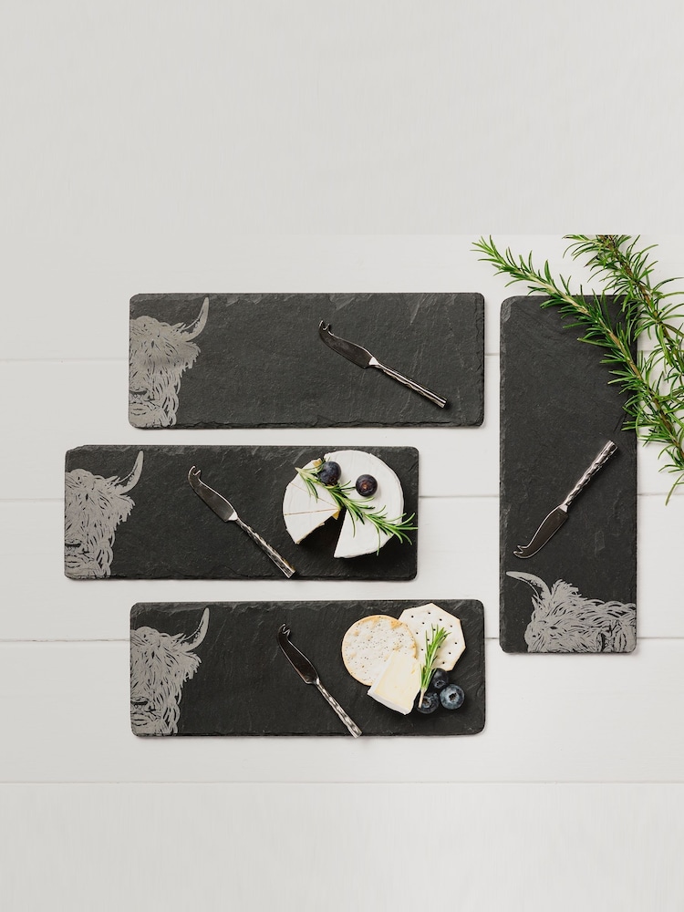 The Just Slate Company Natural Four Mini Highland Cow Cheese Board And Knife Set - Image 1 of 3