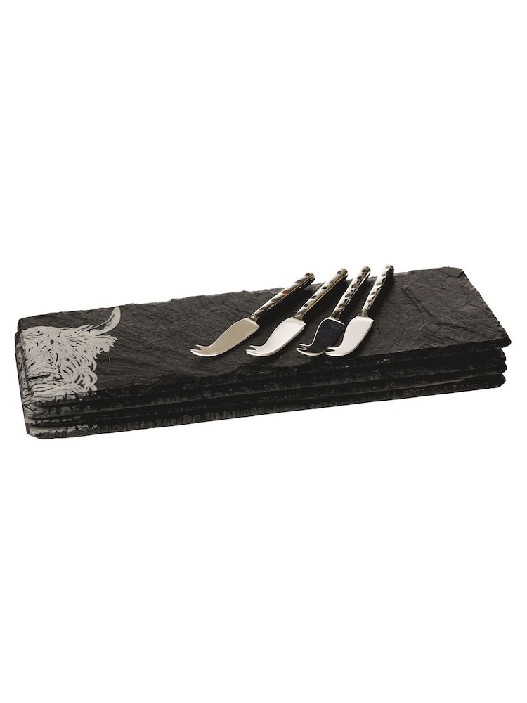 The Just Slate Company Natural Four Mini Highland Cow Cheese Board And Knife Set - Image 2 of 3