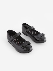 Black Patent Wide Fit (G) School Leather Bow Mary Jane Shoes - Image 1 of 9