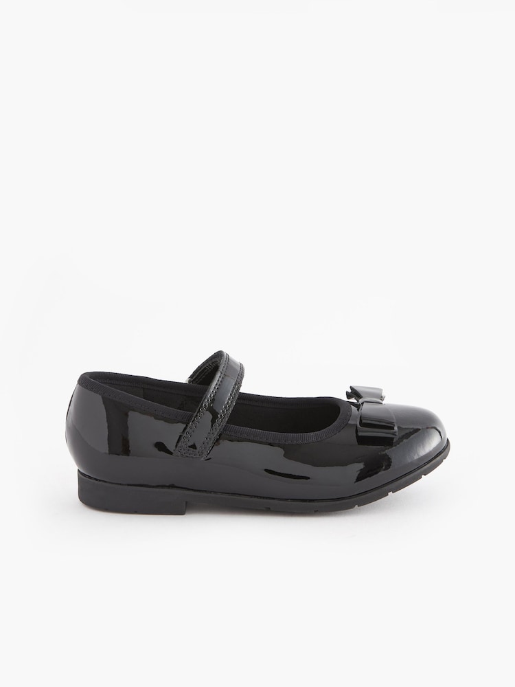 Black Patent Wide Fit (G) School Leather Bow Mary Jane Shoes - Image 2 of 9