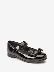 Black Patent Wide Fit (G) School Leather Bow Mary Jane Shoes - Image 3 of 9