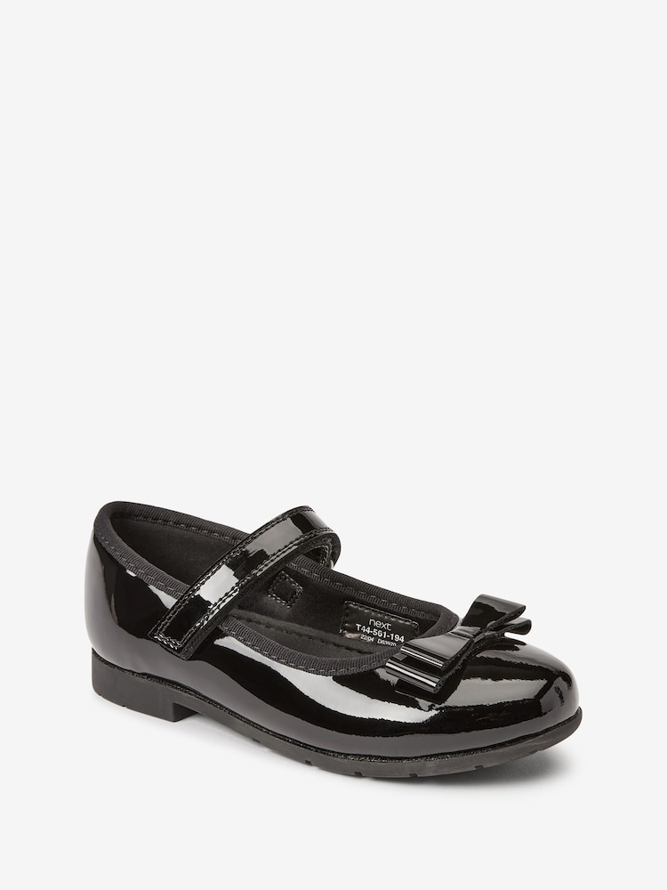 Black Patent Wide Fit (G) School Leather Bow Mary Jane Shoes - Image 3 of 9