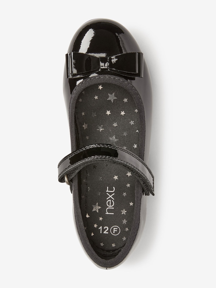 Black Patent Wide Fit (G) School Leather Bow Mary Jane Shoes - Image 5 of 9