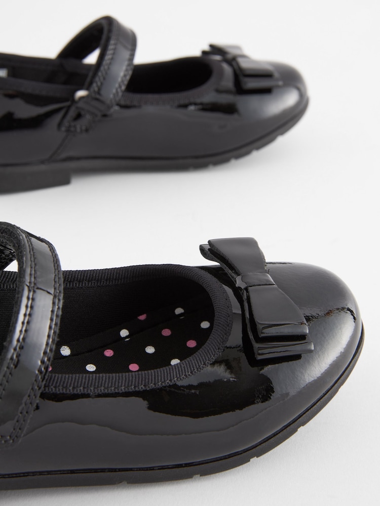 Black Patent Wide Fit (G) School Leather Bow Mary Jane Shoes - Image 6 of 9