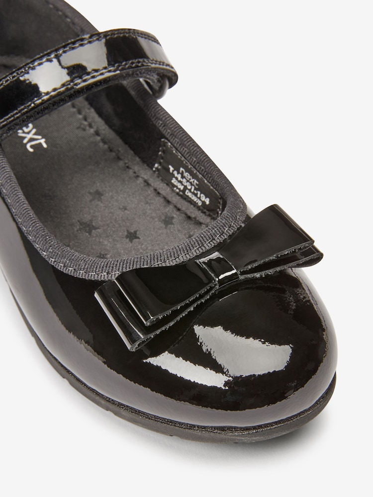 Black Patent Wide Fit (G) School Leather Bow Mary Jane Shoes - Image 9 of 9