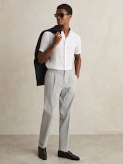 Reiss White Holiday Slim Fit Linen Button-Through Shirt - Image 1 of 6