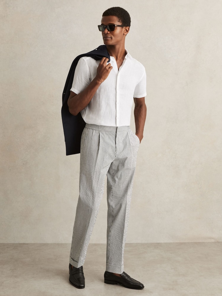 Reiss White Holiday Slim Fit Linen Button-Through Shirt - Image 1 of 6
