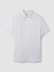 Reiss White Holiday Slim Fit Linen Button-Through Shirt - Image 2 of 6